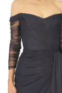 Off The Shoulder Draped Tulle Gown(2,Navy)