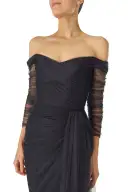 Off The Shoulder Draped Tulle Gown(2,Navy)