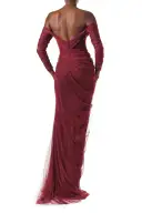 Off The Shoulder Draped Tulle Gown(2,Merlot)