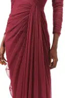 Off The Shoulder Draped Tulle Gown(2,Merlot)