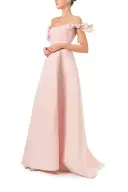 Off The Shoulder Bow Sleeve Gown(2,Pale Blush)