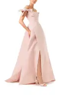 Off The Shoulder Bow Sleeve Gown(2,Pale Blush)