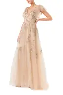 Embroidered Flutter Sleeve Gown(2,GOLD)