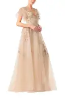 Embroidered Flutter Sleeve Gown(2,GOLD)