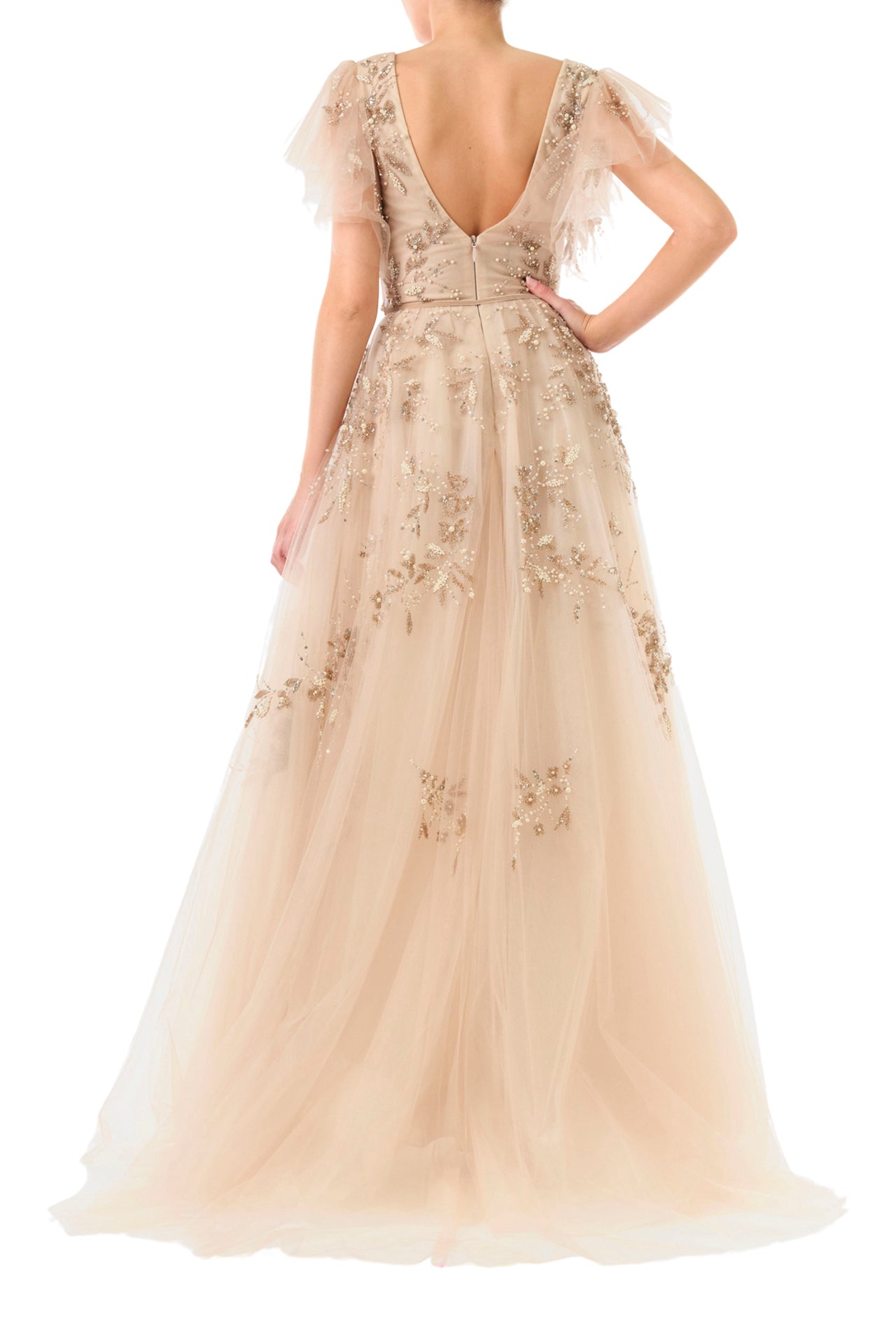 Embroidered Flutter Sleeve Gown(GOLD,2)