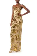 Strapless Embroidered Column Gown(2,Gold)