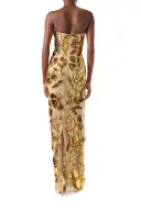 Strapless Embroidered Column Gown(2,Gold)