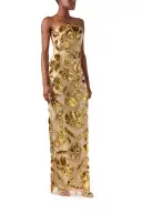 Strapless Embroidered Column Gown(2,Gold)