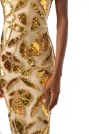 Strapless Embroidered Column Gown(2,Gold)