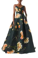 Strapless Draped Floral Ball Gown