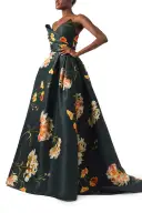 Strapless Draped Floral Ball Gown(2,Juniper Multi)