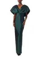 V-Neck Sculptural Column Gown(2,Juniper)