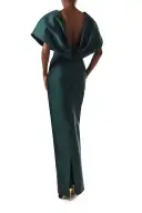 V-Neck Sculptural Column Gown(2,Juniper)