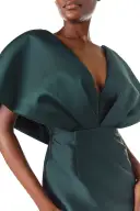 V-Neck Sculptural Column Gown(2,Juniper)