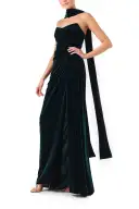 Strapless Velour Gown With Scarf(2,Dark Teal)