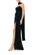 Strapless Velour Gown With Scarf(2,Dark Teal)