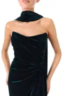 Strapless Velour Gown With Scarf(2,Dark Teal)