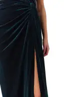 Strapless Velour Gown With Scarf(2,Dark Teal)