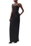 Pearl Neckline Column Gown(2,Noir)