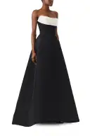 Draped Strapless Ball Gown(2,Silk White/Noir)