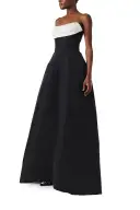 Draped Strapless Ball Gown(2,Silk White/Noir)