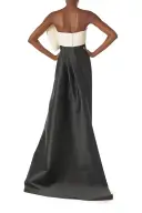 Asymmetric Draped Bow Column Gown(2,Noir/Silk White)