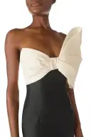 Asymmetric Draped Bow Column Gown(2,Noir/Silk White)