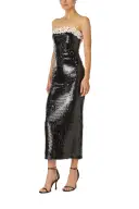 Embroidered Sequin Column Gown(2,Noir/Silk White)
