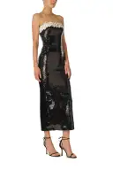 Embroidered Sequin Column Gown(2,Noir/Silk White)