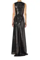 Embroidered Sequin V-Neck Gown(2,Noir)