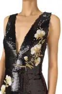 Embroidered Sequin V-Neck Gown(2,Noir)