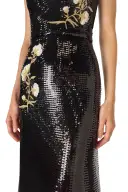 Embroidered Sequin V-Neck Gown(2,Noir)
