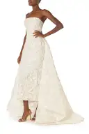Embroidered Column Gown with Train(2,Silk White)