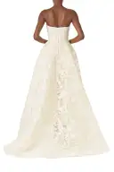 Embroidered Column Gown with Train(2,Silk White)