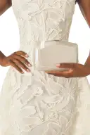 Embroidered Column Gown with Train(2,Silk White)