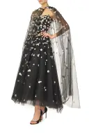Daisy Embroidered Tulle Cape(XSML,Noir/Multi)