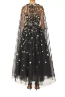 Daisy Embroidered Tulle Cape(XSML,Noir/Multi)
