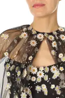 Daisy Embroidered Tulle Cape(XSML,Noir/Multi)