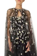 Daisy Embroidered Tulle Cape(XSML,Noir/Multi)