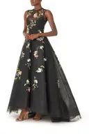Floral Embroidered Tulle Gown(2,Noir Multi)