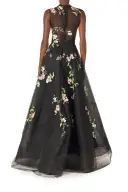 Floral Embroidered Tulle Gown(2,Noir Multi)