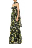 Strapless Lemon Floral Gown(2,Noir Multi)