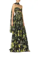 Strapless Lemon Floral Gown(2,Noir Multi)