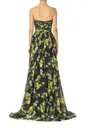 Strapless Lemon Floral Gown(2,Noir Multi)
