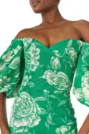 Off-the-Shoulder Blouson Sleeve Gown(2,Grass/Silk White)