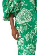 Off-the-Shoulder Blouson Sleeve Gown(2,Grass/Silk White)