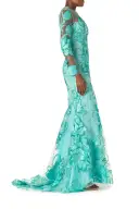 Tulle Long Sleeve Trumpet Gown(2,Aqua)