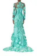 Tulle Long Sleeve Trumpet Gown(2,Aqua)