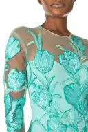 Tulle Long Sleeve Trumpet Gown(2,Aqua)