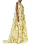 Lemon Print Georgette Gown(2,Lemon Drop Multi)